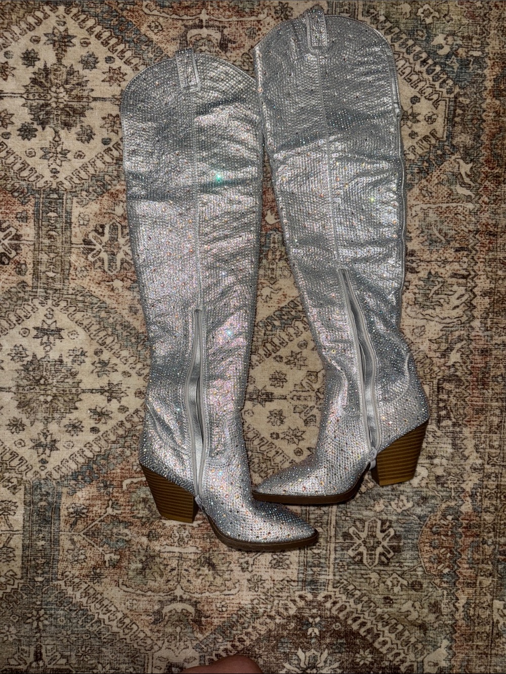 Women's Silver Glitter Knee-High Boots